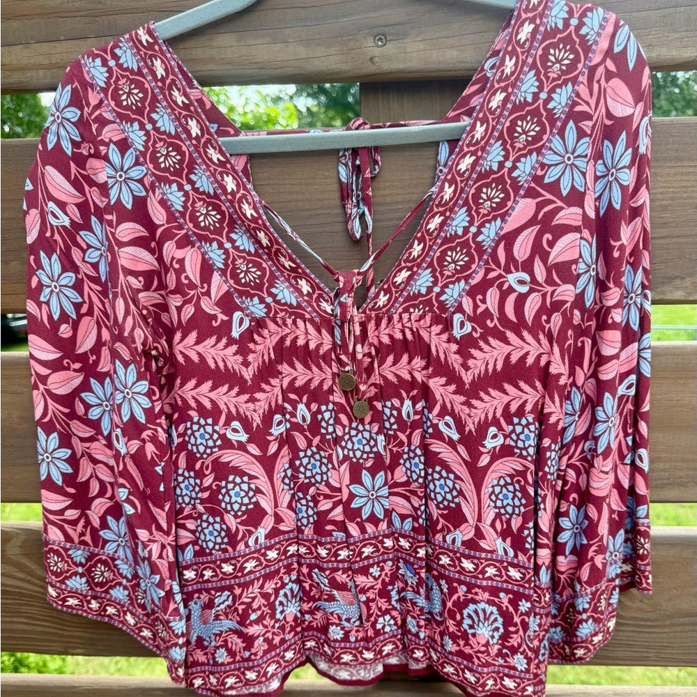 Arnhem Clothing Floral V-Neck Blouse - Red and Blue
